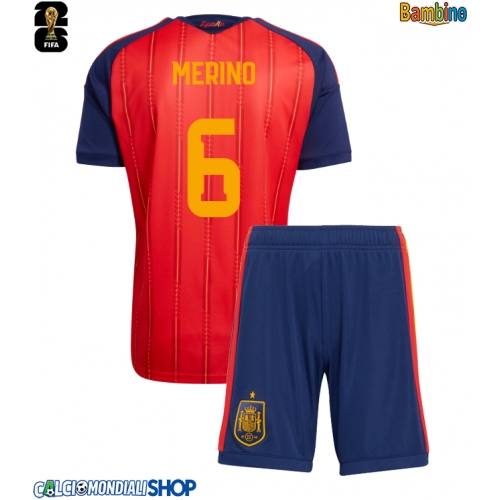 Maglie da calcio Spagna Mikel Merino #6 Prima Maglia Bambino Mondiali 2026  Manica Corta + Pantaloni corti)